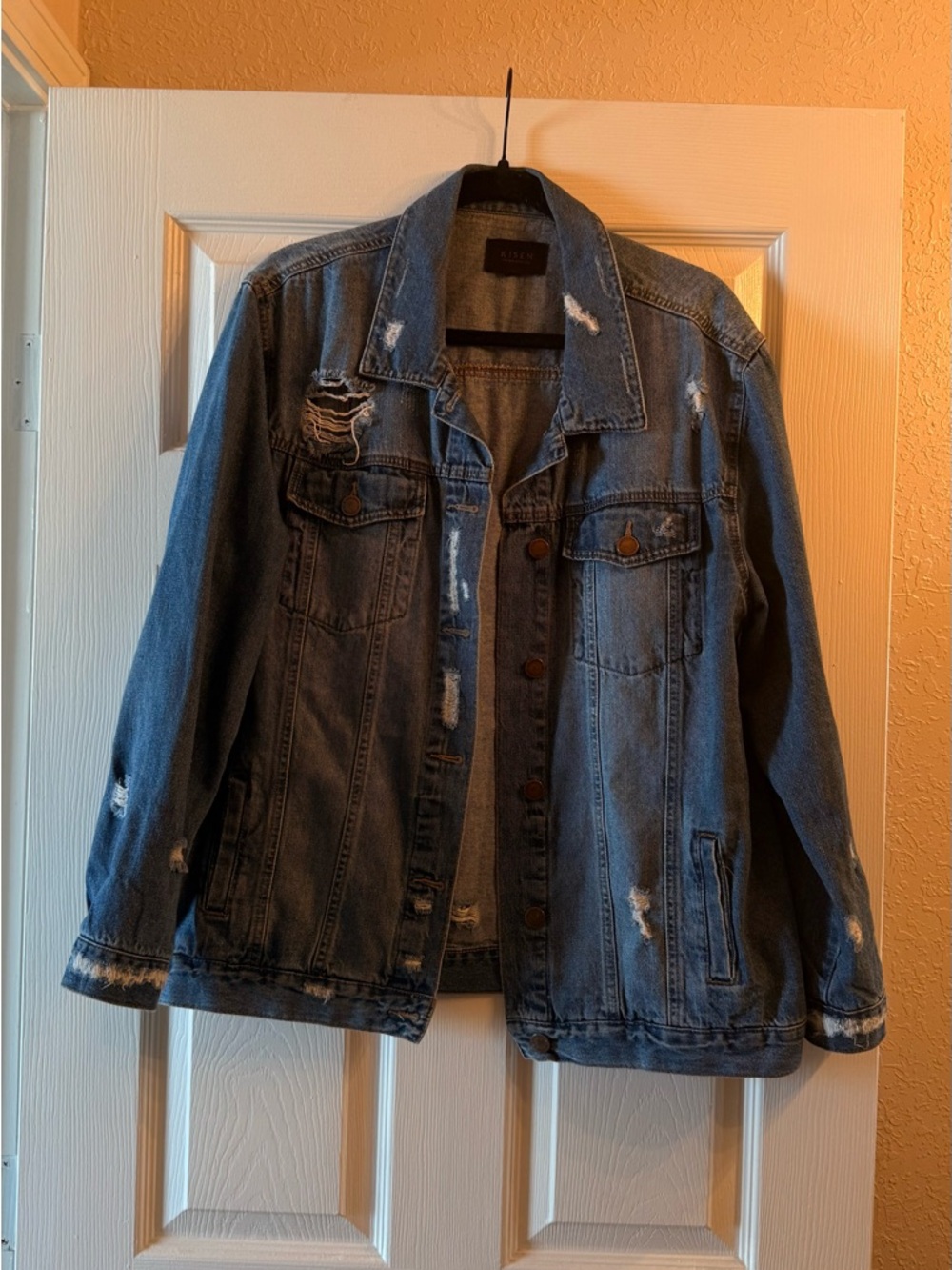 Classic Distressed Blue Denim Jacket - Women